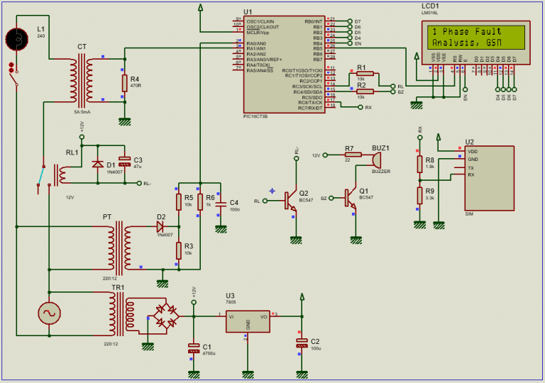 Single-phase Fault Analysis with PIC16F73 with GSM - Lab Projects BD
