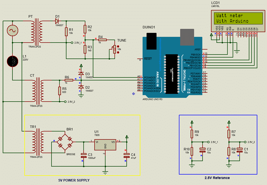 Make an AC Watt meter using Arduino UNO Lab Projects BD