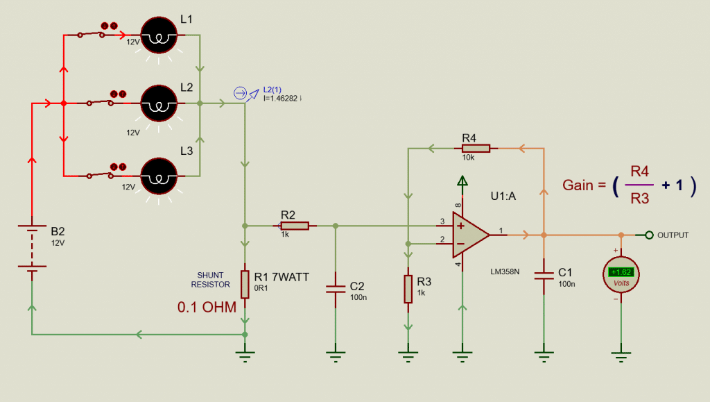 DC Current measurement using Shunt resistor and Op-Amp