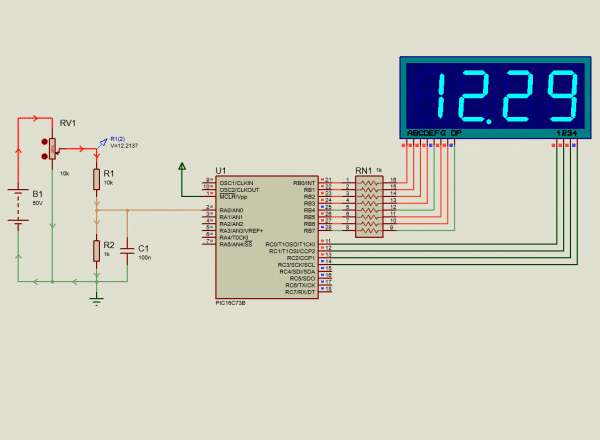 How to make a DC voltmeter using 7-segment & PIC16F73