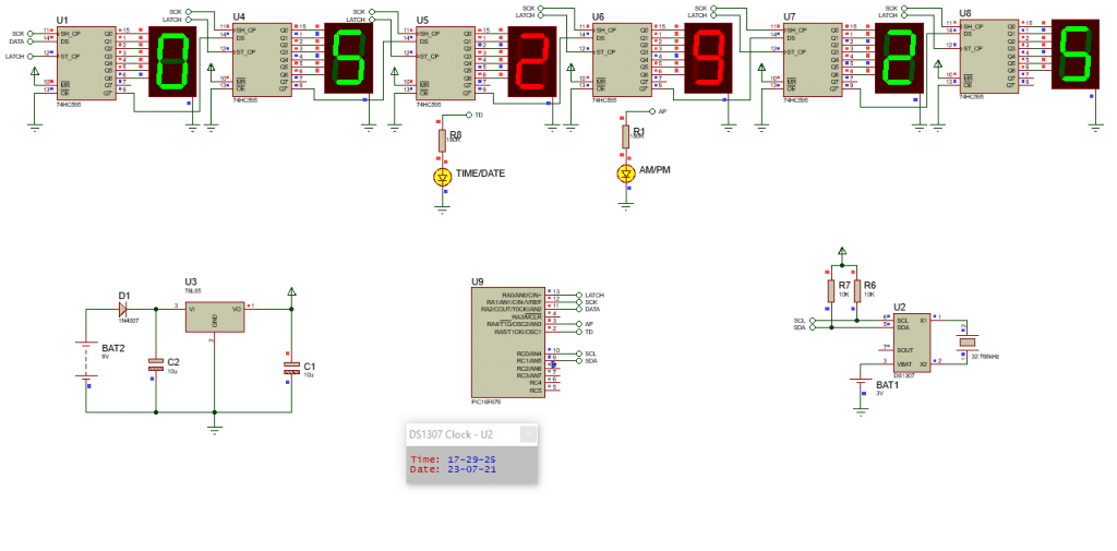 Digital clock with PIC microcontroller and shift register