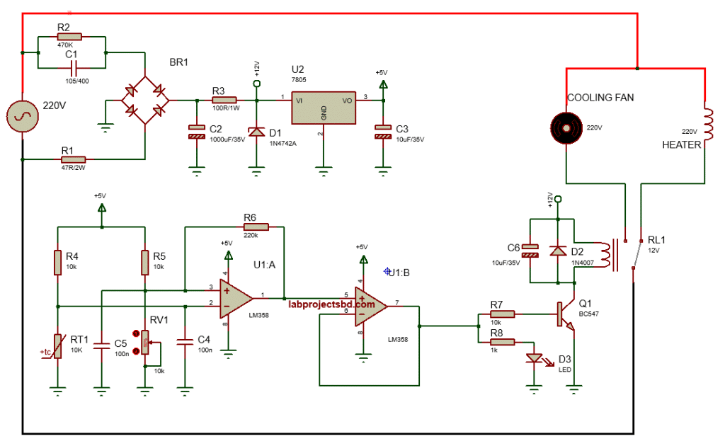 Analog Temp Controller with Capacitor power supply