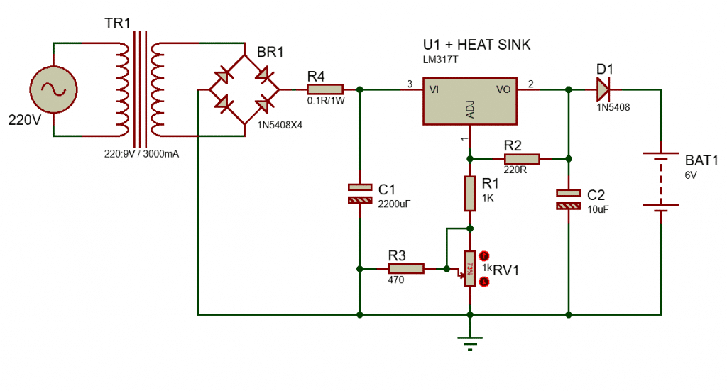 6V Lead-Acid battery charger circuit with LM317