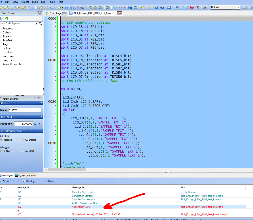 Not Enough ROM/RAM error