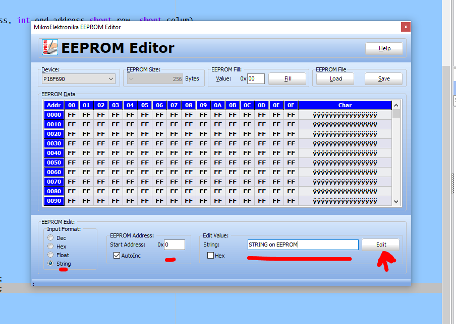 String in the EEPROM with PIC microcontroller and mikroC compiler