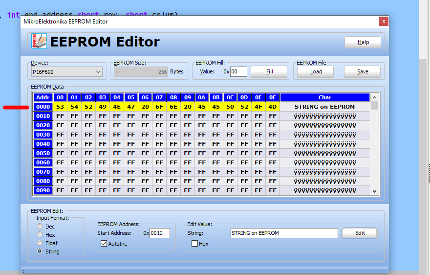 String in the EEPROM with PIC microcontroller and mikroC compiler